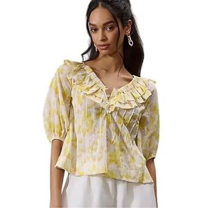 Maeve Anthropologie Off The Shoulder Ruffled Swing Blouse L Yellow Romantic